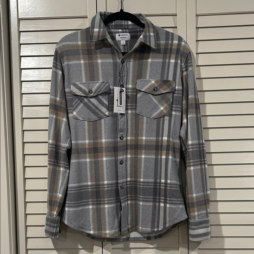 Sperry Plaid Button-Down Shirt in Gray and Brown NWT Size Small